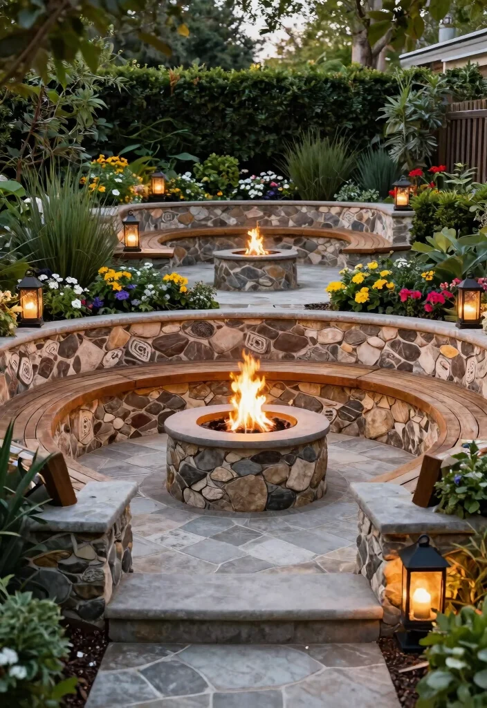 14 Fire Pit Garden Ideas That Keep Smoke Away From the House - 7. Multi-Level Fire Pit Area 1