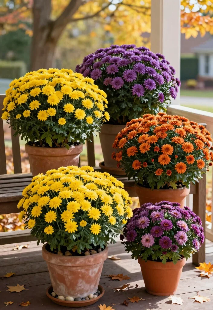 14 Mums Flowers Front Porch Ideas for Bold Fall Color - 1. Classic Mum Container Arrangement 1