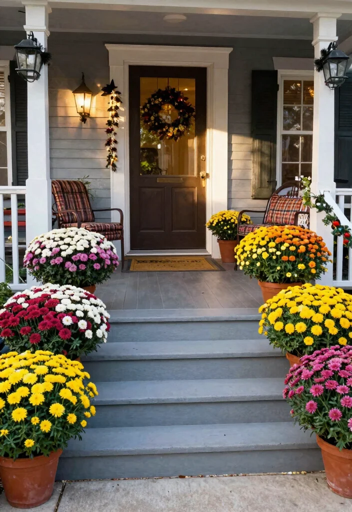 14 Mums Flowers Front Porch Ideas for Bold Fall Color - 10. Colorful Mum Borders 1
