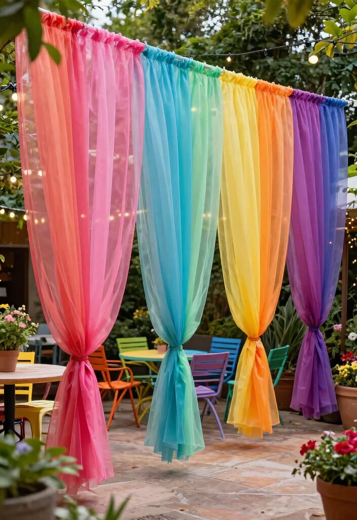 14 Patio Door Curtain Ideas That Block Heat Without Permanent Hardware - 11. Colorful Tulle for a Fun Twist 1