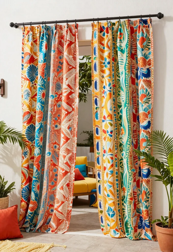 14 Patio Door Curtain Ideas That Block Heat Without Permanent Hardware - 13. Vibrant Patterned Curtains for Personality 1