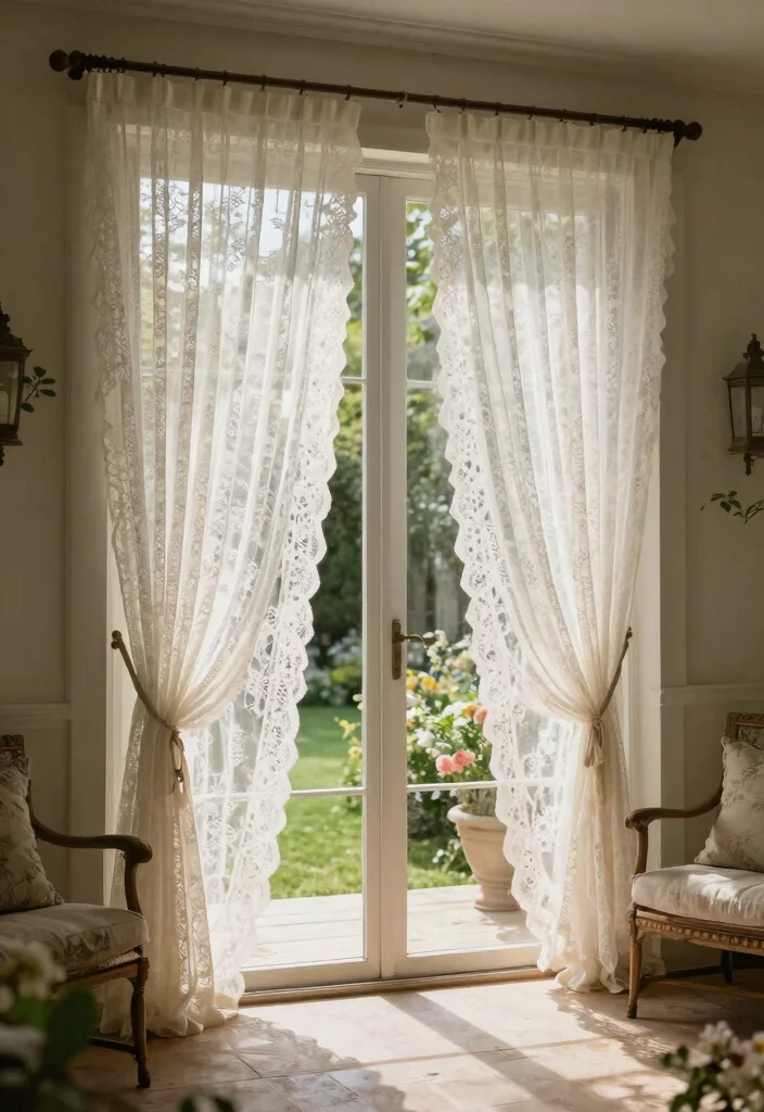 14 Patio Door Curtain Ideas That Block Heat Without Permanent Hardware - 14. Classic Lace Curtains for Elegance 1