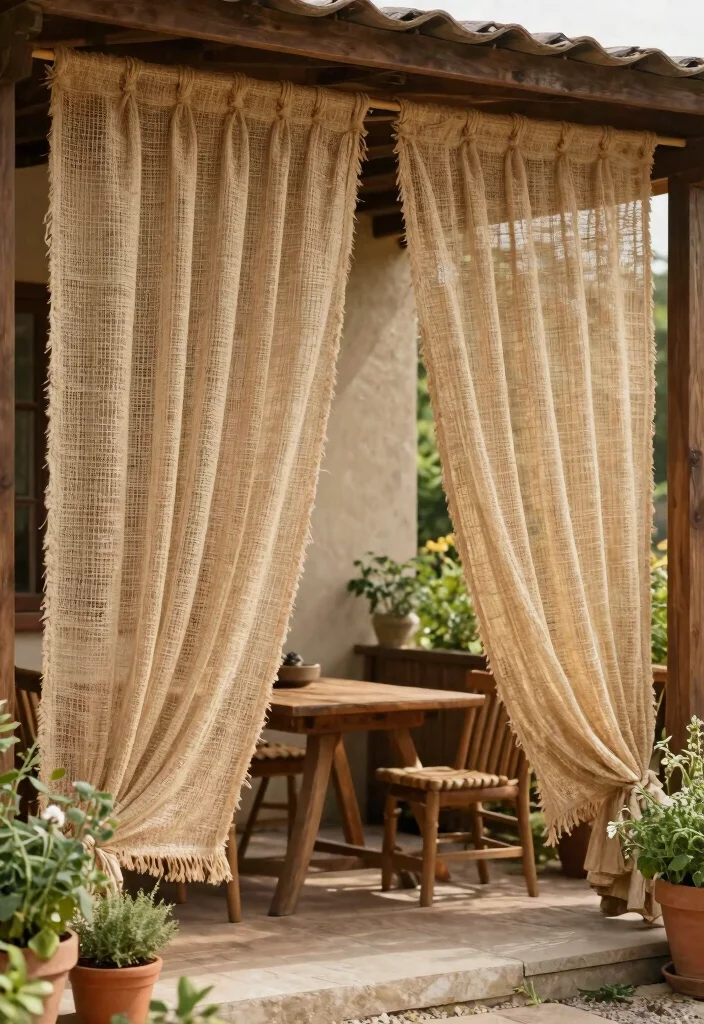 14 Patio Door Curtain Ideas That Block Heat Without Permanent Hardware - 5. Natural Jute Curtains for Texture 1