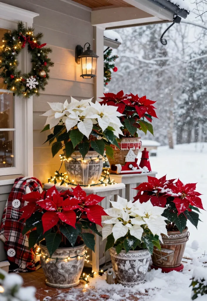 14 Winter Porch Pots That Survive Freeze Without Cracking - 4. Festive Poinsettias 1