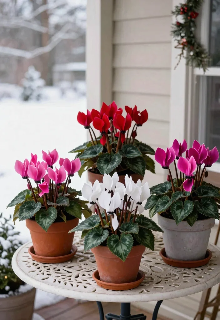 14 Winter Porch Pots That Survive Freeze Without Cracking - 5. Charming Cyclamens 1