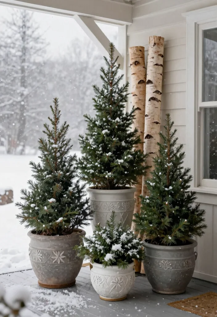 14 Winter Porch Pots That Survive Freeze Without Cracking - 7. Seasonal Birch Logs 1