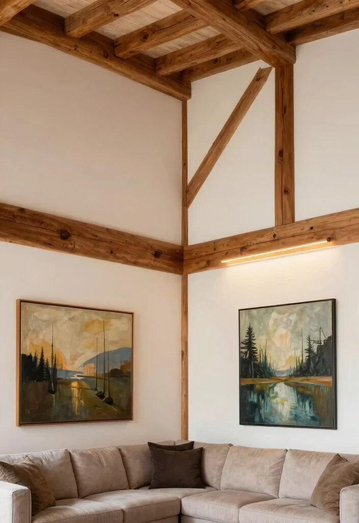 15 Ceiling Beams Living Room Ideas That Hide Ugly Ductwork - 14. Beams as Wall Decor 1