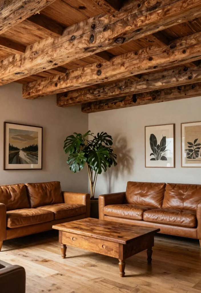 15 Ceiling Beams Living Room Ideas That Hide Ugly Ductwork - 3. Rustic Charm with Reclaimed Wood Beams 1