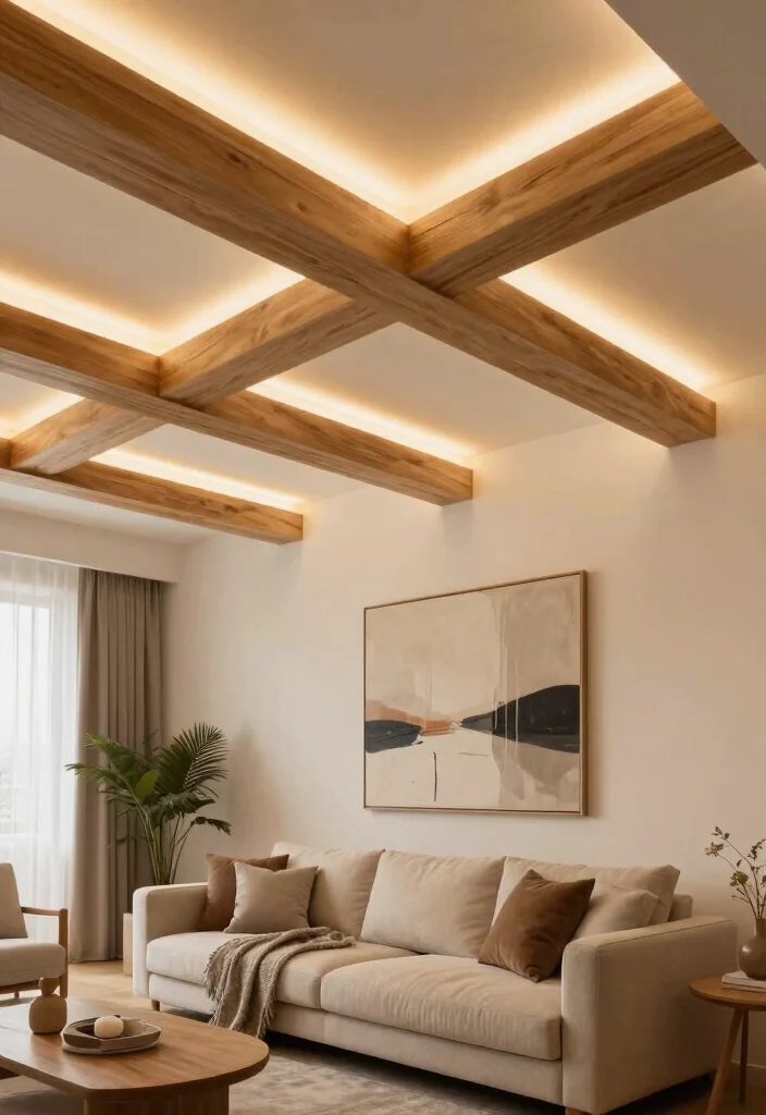 15 Ceiling Beams Living Room Ideas That Hide Ugly Ductwork - 5. Beams with Integrated Lighting 1