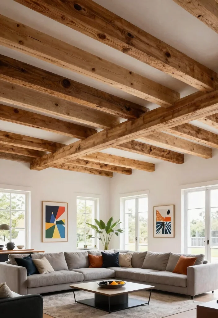 15 Ceiling Beams Living Room Ideas That Hide Ugly Ductwork - 9. Layered Beams for Depth 1