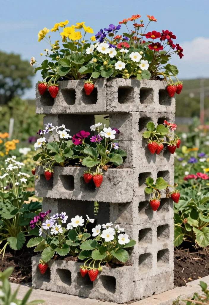 15 Cinderblock Raised Garden Bed Ideas That Cost Under $50 - 10. Vertical Planting Pocket 1