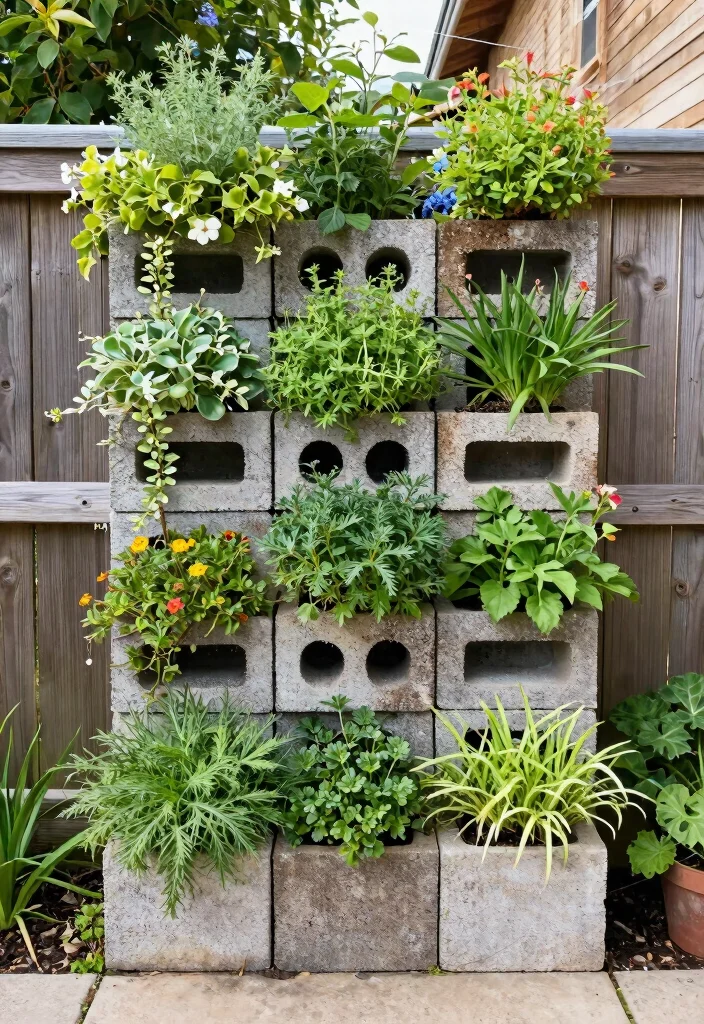 15 Cinderblock Raised Garden Bed Ideas That Cost Under $50 - 4. Vertical Garden with Cinderblocks 1
