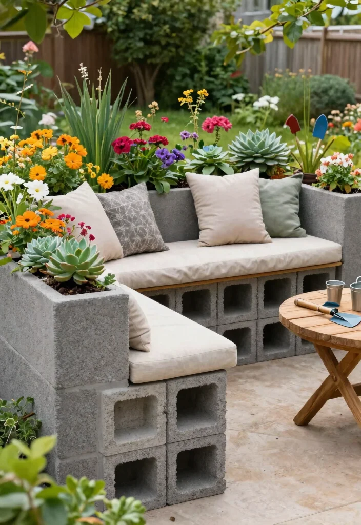15 Cinderblock Raised Garden Bed Ideas That Cost Under $50 - 5. Cinderblock Planter Benches 1