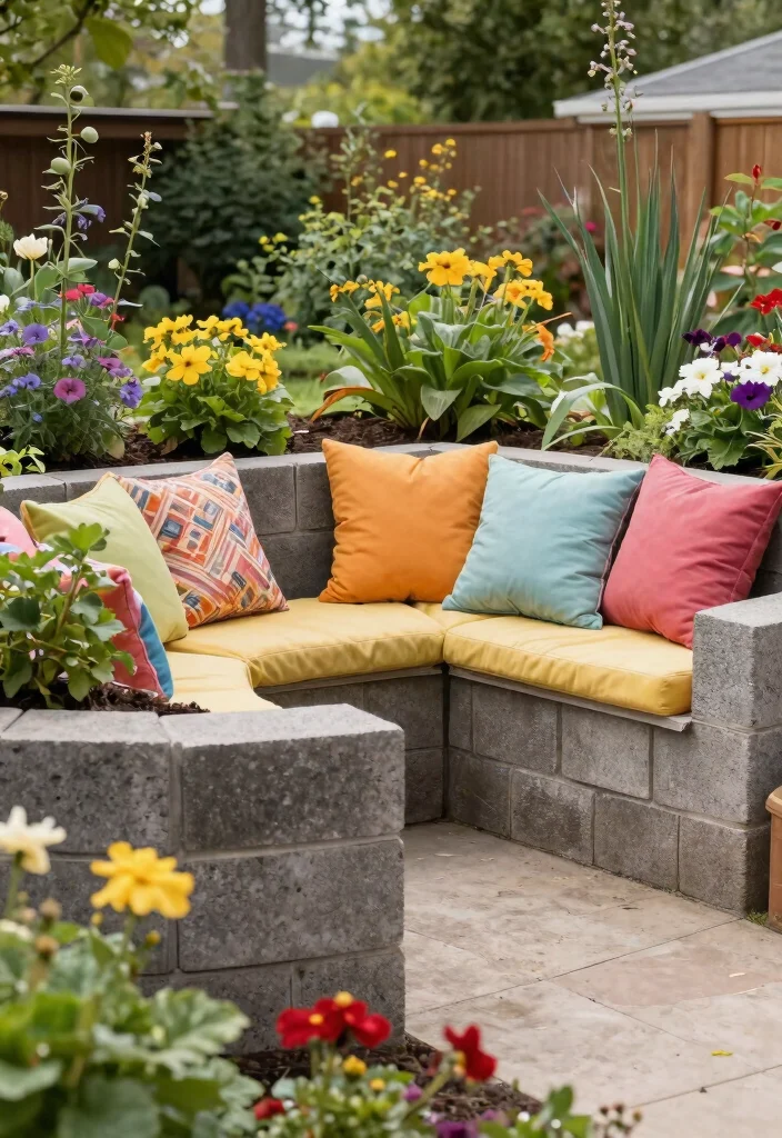 15 Cinderblock Raised Garden Bed Ideas That Cost Under $50 - 9. Cinderblock Raised Bed with Bench 1