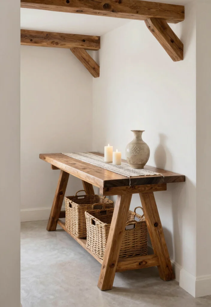 15 Farmhouse Entry Table Ideas That Fit Narrow Hallways and Small Foyers - 12. Trestle Table Design 1