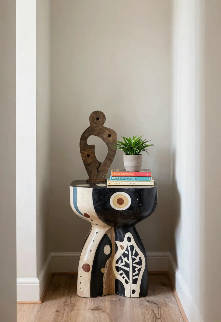 15 Farmhouse Entry Table Ideas That Fit Narrow Hallways and Small Foyers - 13. Artistic Side Table 1