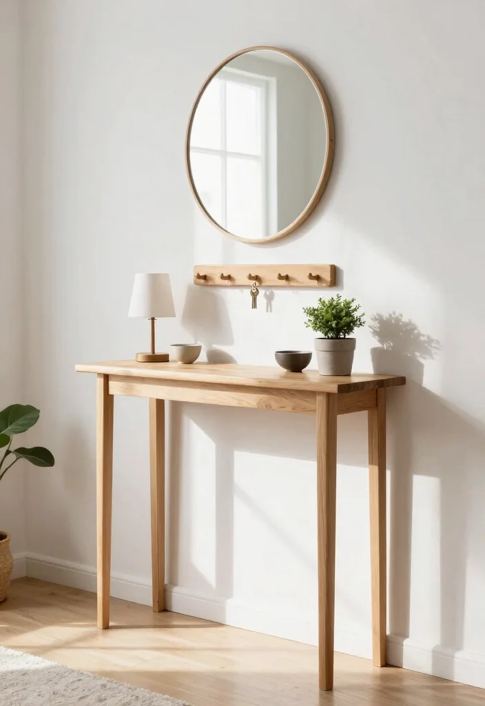 15 Farmhouse Entry Table Ideas That Fit Narrow Hallways and Small Foyers - 2. Slim Console Table with Hooks 1