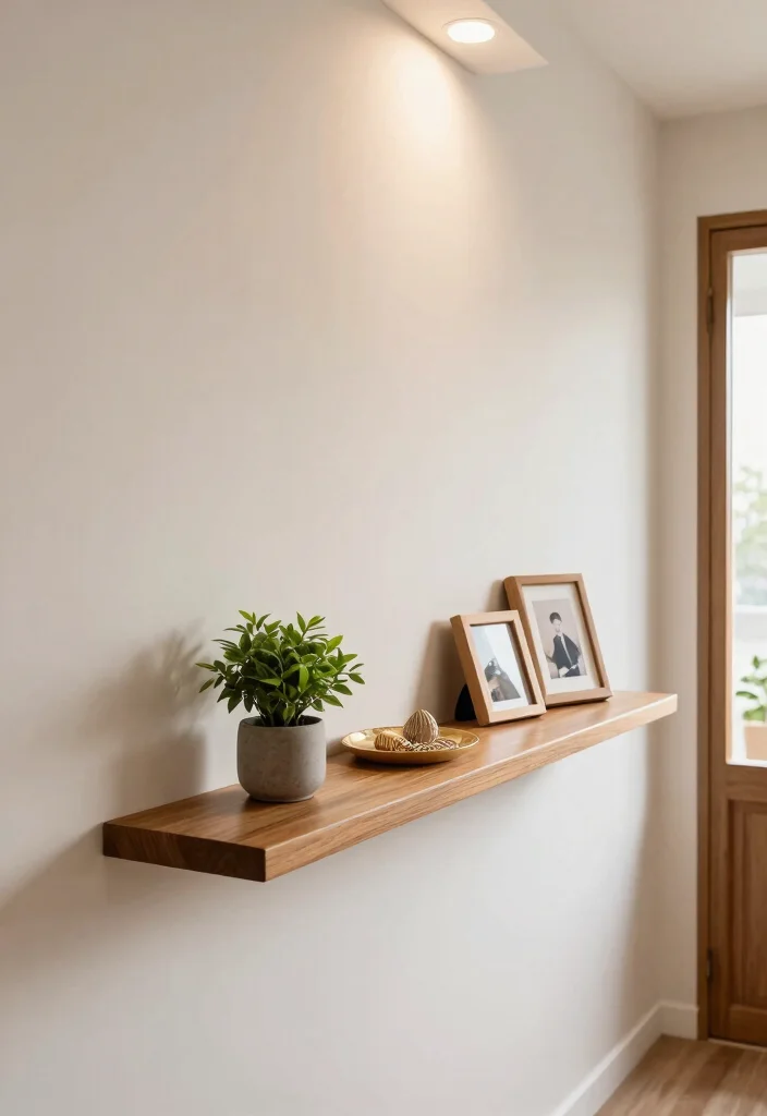 15 Farmhouse Entry Table Ideas That Fit Narrow Hallways and Small Foyers - 6. Minimalist Floating Shelf 1
