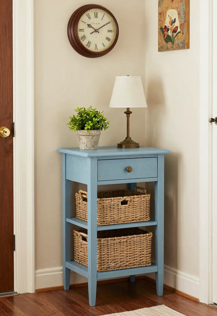 15 Farmhouse Entry Table Ideas That Fit Narrow Hallways and Small Foyers - 7. Farmhouse Style Side Table 1