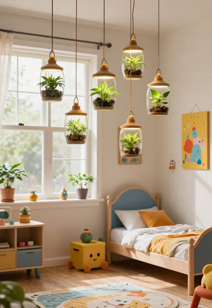 15 Kids Room Lighting Ceiling Ideas That Actually Stay Clean - 12. Hanging Terrarium Lights 1