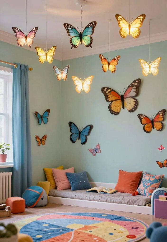 15 Kids Room Lighting Ceiling Ideas That Actually Stay Clean - 9. Whimsical Butterfly Lights 1