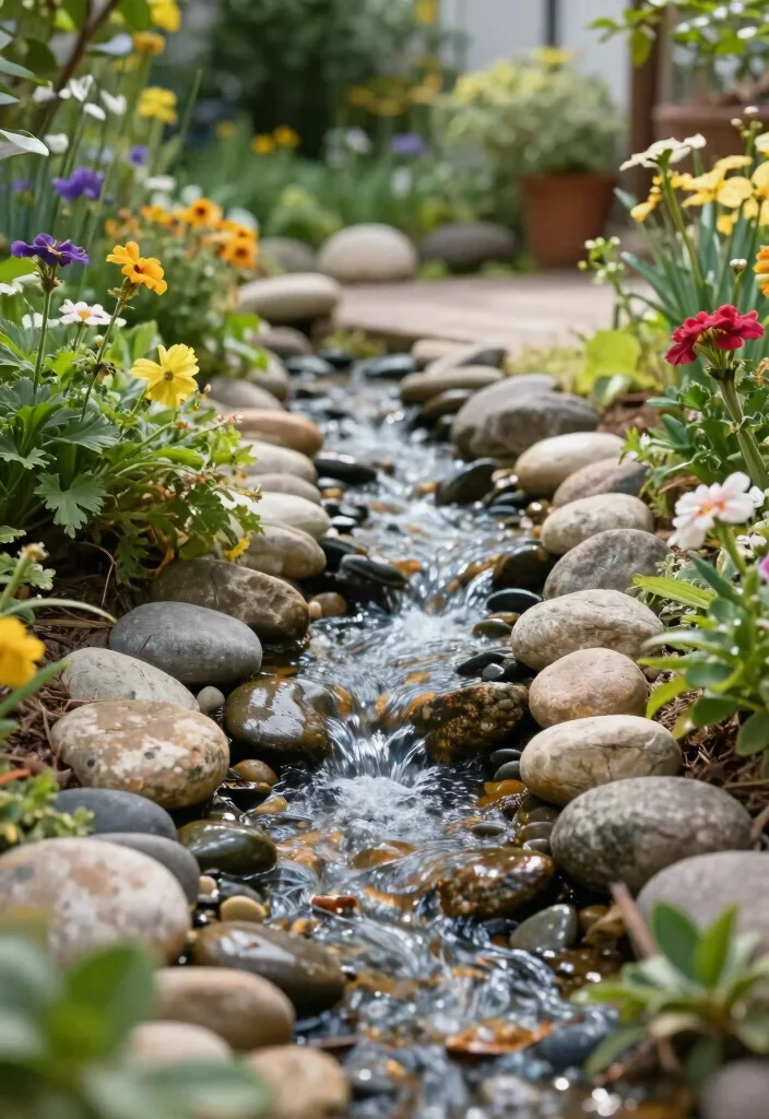 15 Patio Water Feature Ideas That Don't Need Buried Plumbing - 14. Pebble Stream 1
