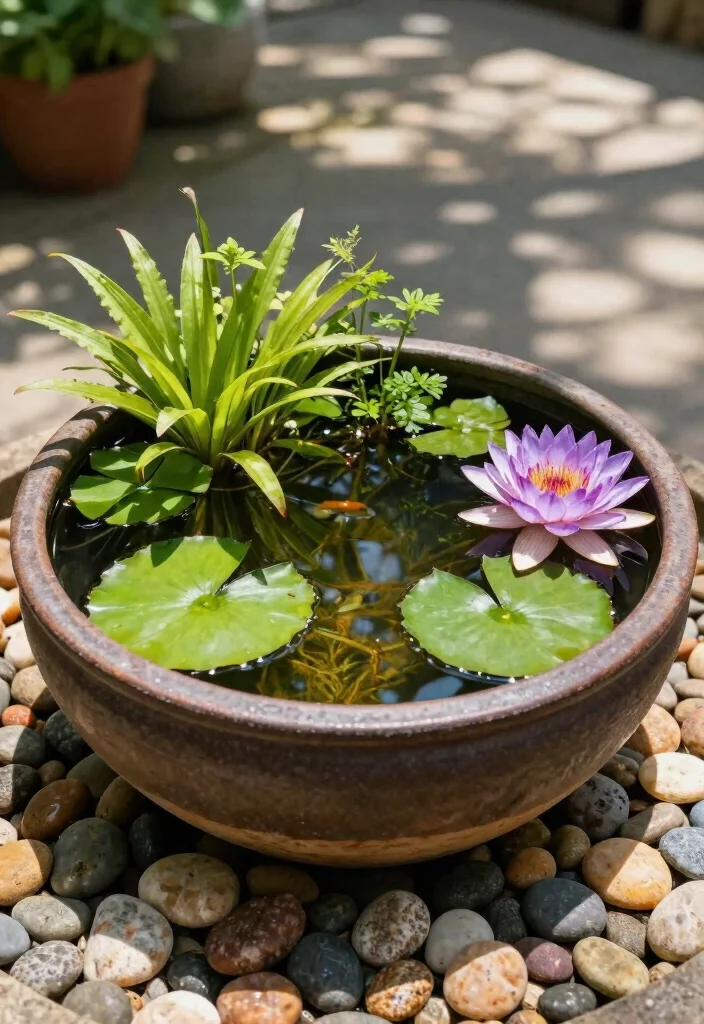 15 Patio Water Feature Ideas That Don't Need Buried Plumbing - 6. Aquatic Container Garden 1