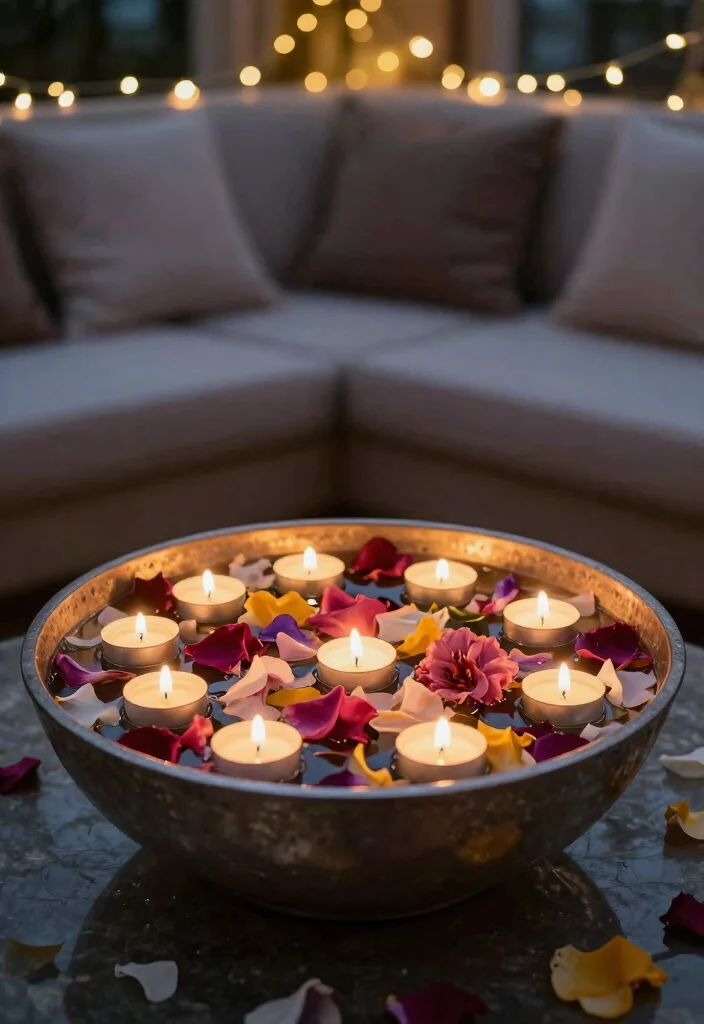 15 Patio Water Feature Ideas That Don't Need Buried Plumbing - 8. Floating Candles in Water Bowl 1