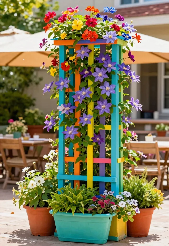 18 Colorful Patio Decor Ideas That Don't Fade in Full Sun - 12. Lively Trellis Displays 1