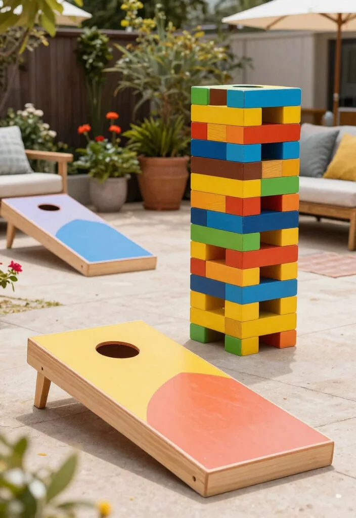 18 Colorful Patio Decor Ideas That Don't Fade in Full Sun - 14. Playful Garden Games 1