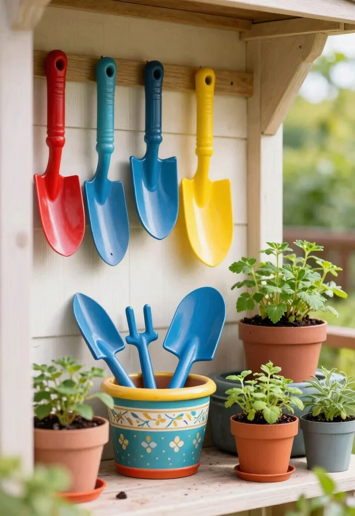 18 Colorful Patio Decor Ideas That Don't Fade in Full Sun - 17. Colorful Gardening Tools 1