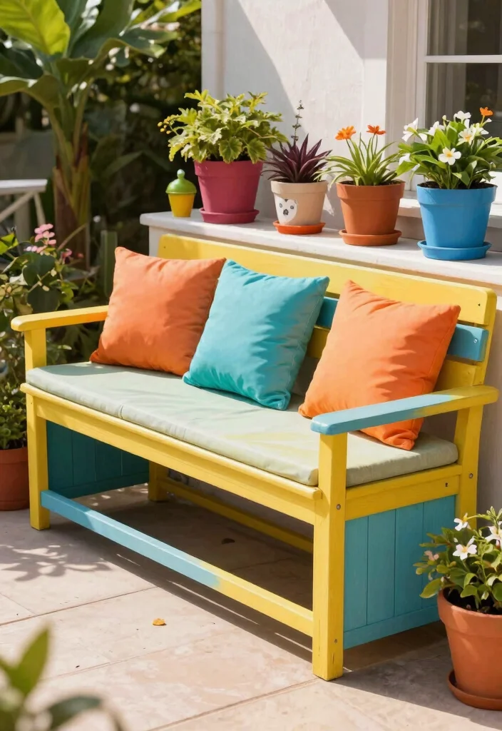 18 Colorful Patio Decor Ideas That Don't Fade in Full Sun - 18. Multi-Colored Outdoor Storage 1