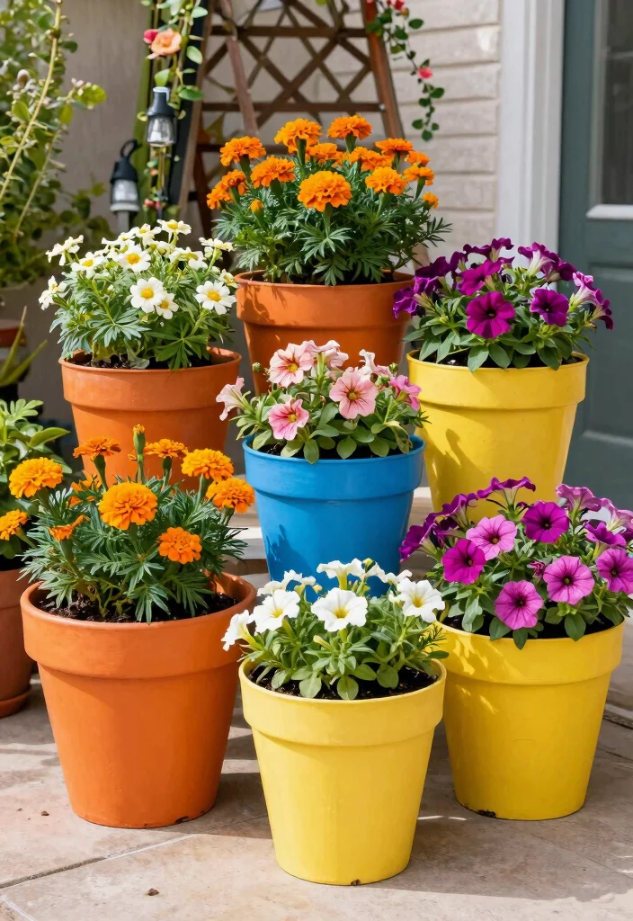 18 Colorful Patio Decor Ideas That Don't Fade in Full Sun - 2. Vibrant Planters 1