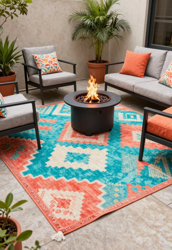 18 Colorful Patio Decor Ideas That Don't Fade in Full Sun - 3. Weatherproof Outdoor Rugs 1