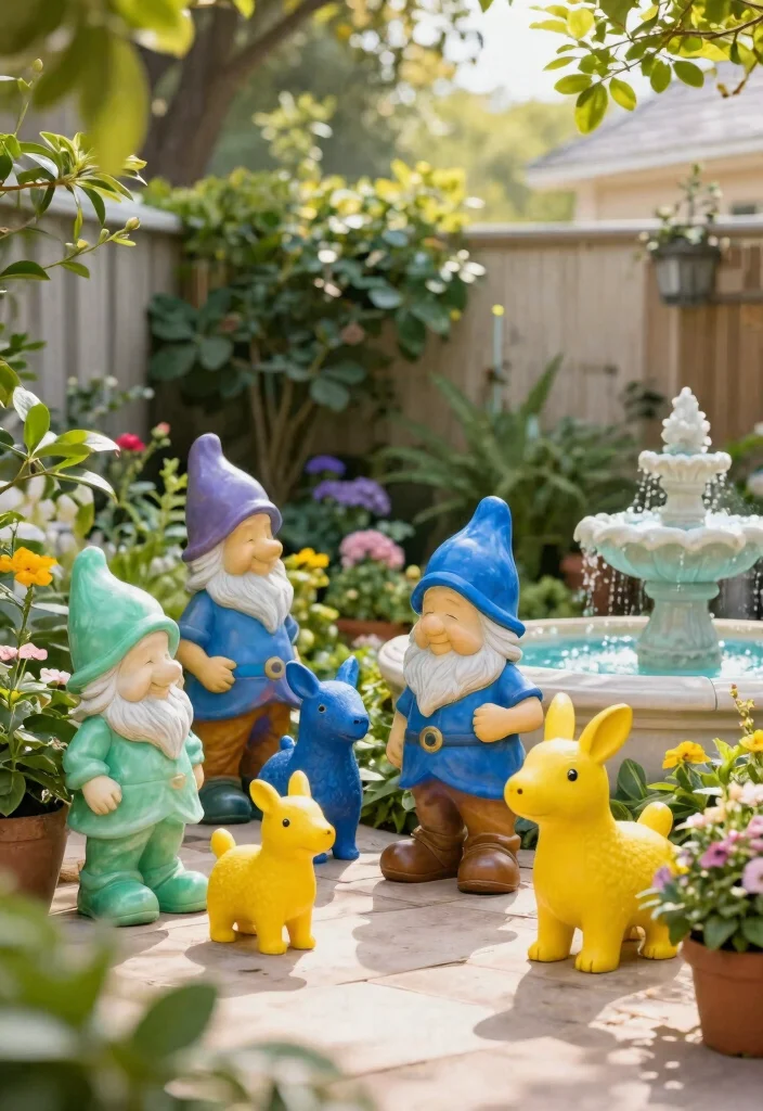 18 Colorful Patio Decor Ideas That Don't Fade in Full Sun - 5. Colorful Garden Statues 1