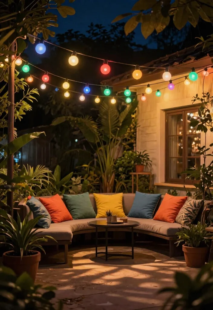 18 Colorful Patio Decor Ideas That Don't Fade in Full Sun - 8. Colorful String Lights 1