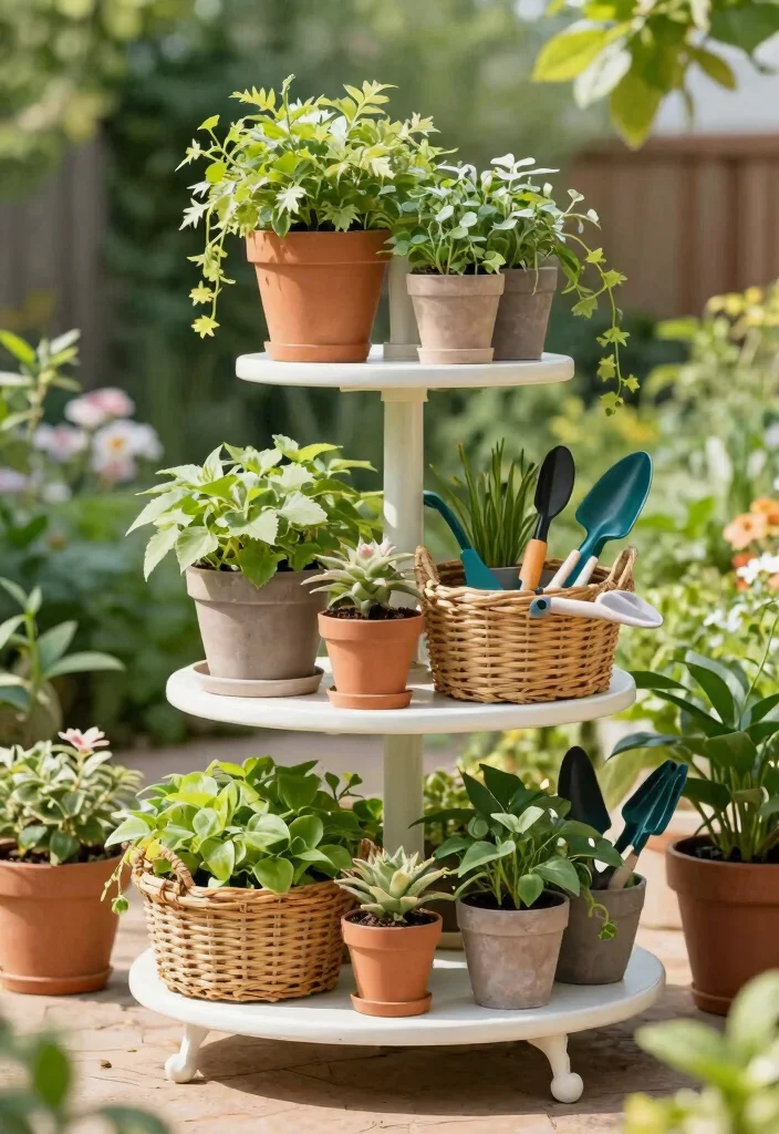 18 Outdoor Storage Ideas That Keep Tools Dry and Out of Sight - 17. Multi-tiered Plant Stands 1