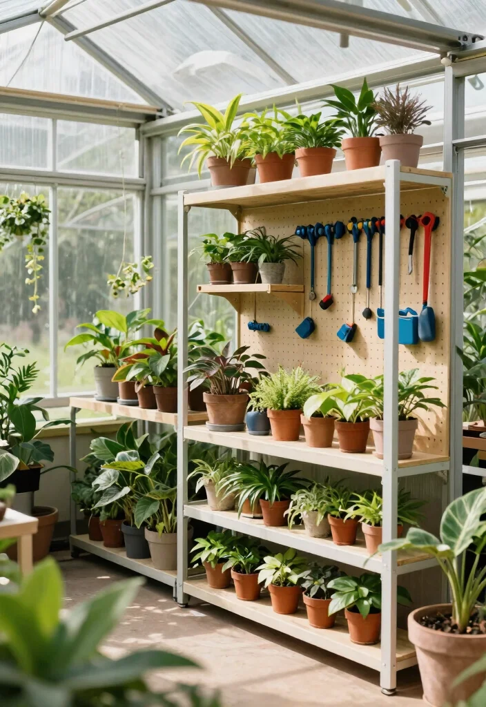 18 Outdoor Storage Ideas That Keep Tools Dry and Out of Sight - 18. Vertical Greenhouse Storage 1