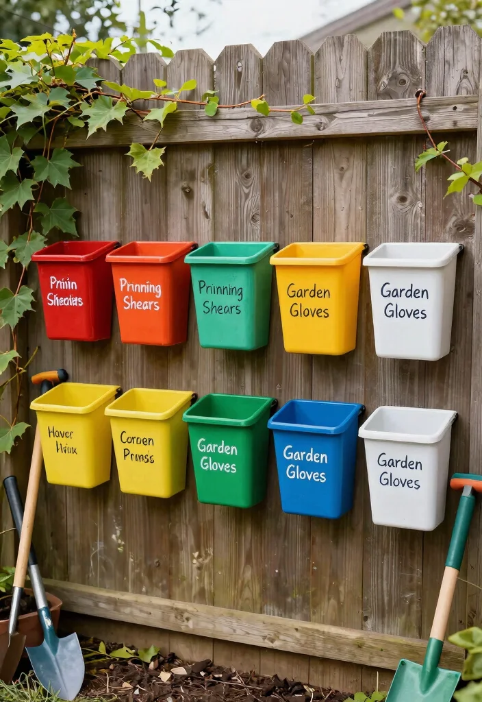 18 Outdoor Storage Ideas That Keep Tools Dry and Out of Sight - 2. Wall-Mounted Storage Bins 1